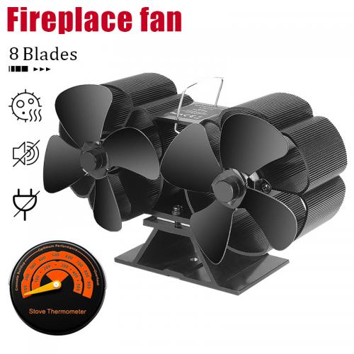Bzfuture Fireplace Fan Black Stove Fan Quiet Denoise House Double Head 8-blade