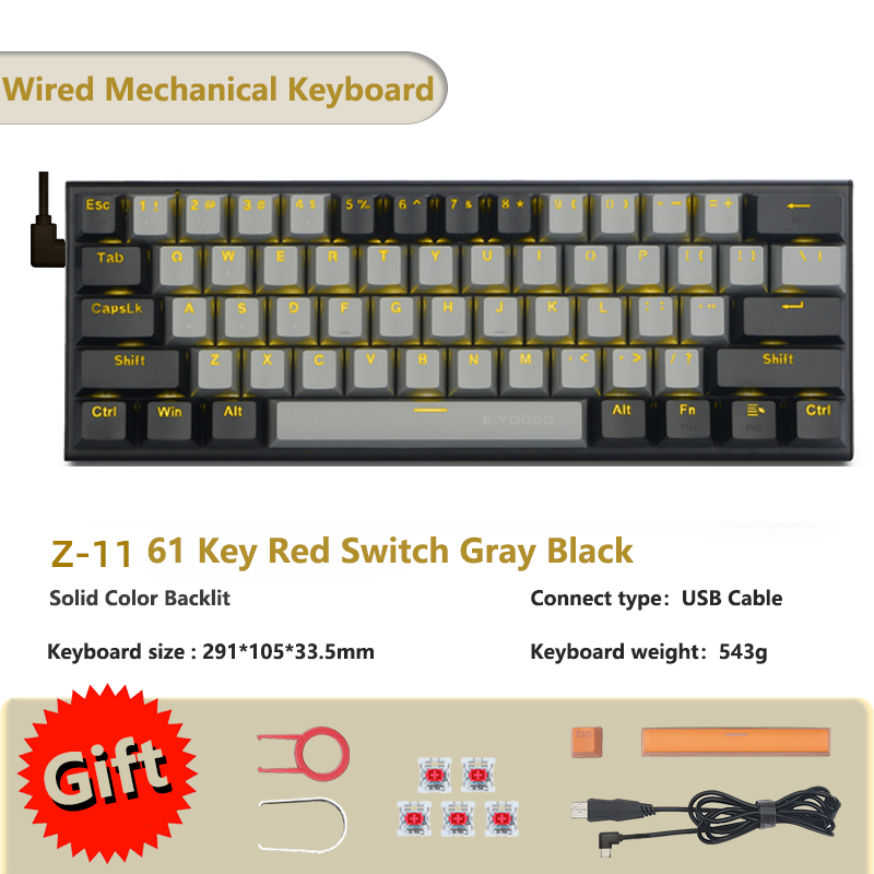 EYOOSO Z11 61 Keys Wired Mechanical Gaming Keyboard with Solid Backlit Two-Color Keycaps