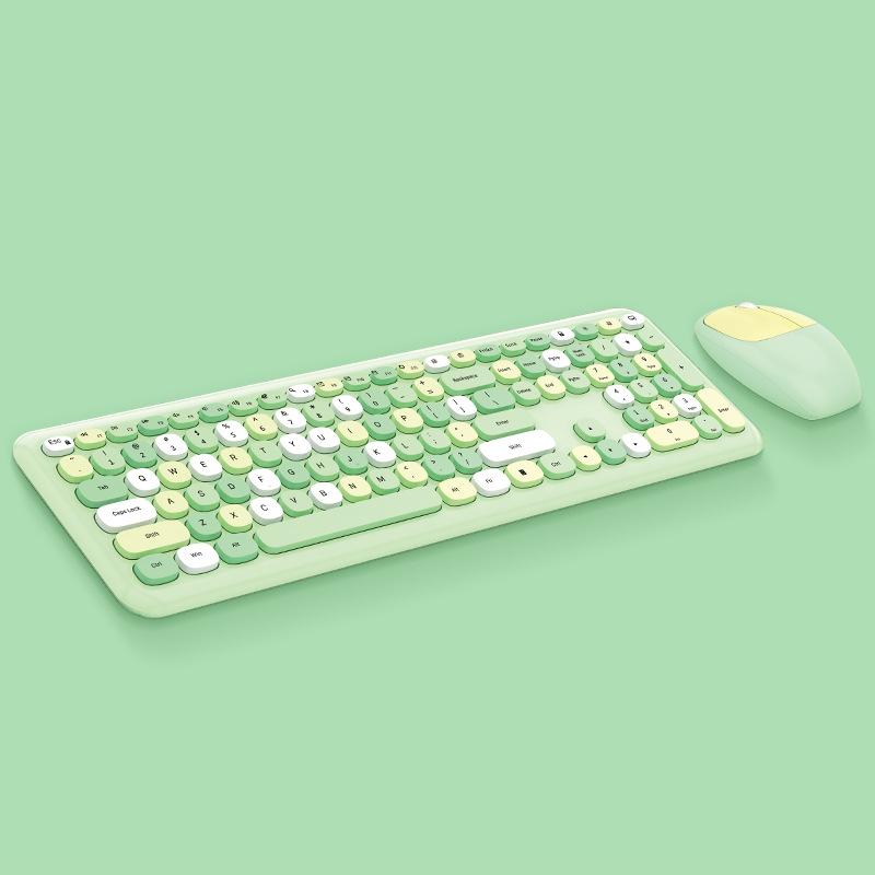 Bzfuture Small Fresh Macaron Color Wireless Keyboard and Mouse Set Girls Lovely Chocolate Silent Infinite Color Keyboard