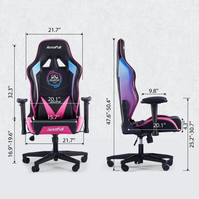 AutoFull Gaming Chair PU Leather Racing Style Computer Chair, Lumbar Support E-Sports Swivel Chair, AF075RPU Multicolor