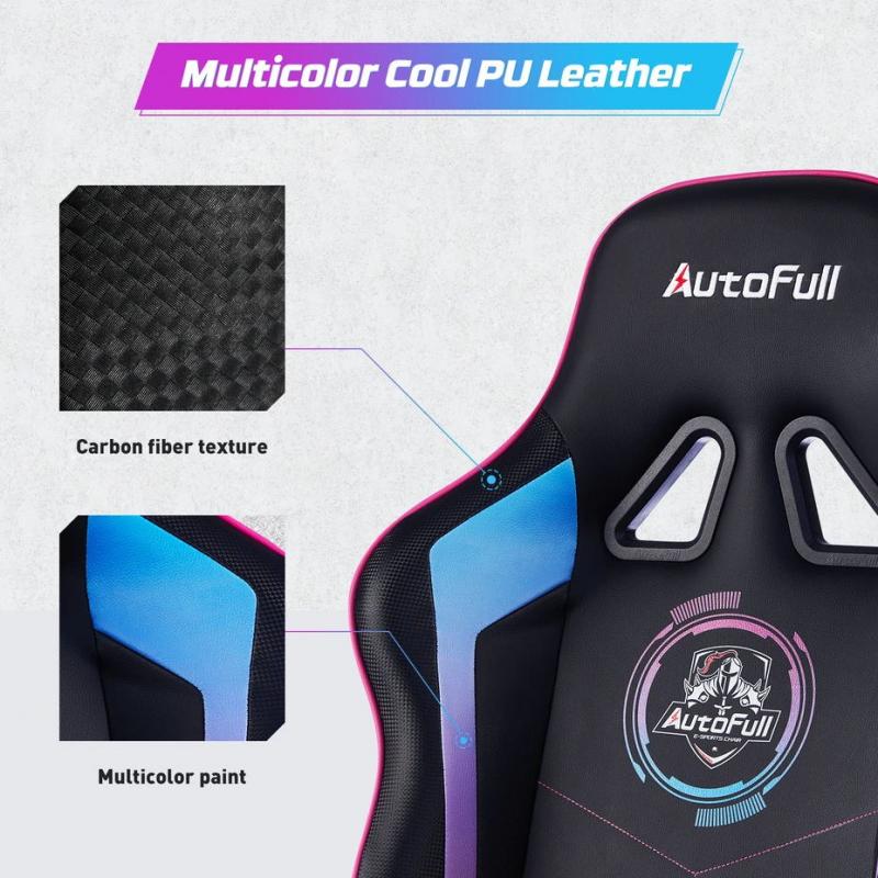 AutoFull Gaming Chair PU Leather Racing Style Computer Chair, Lumbar Support E-Sports Swivel Chair, AF075RPU Multicolor