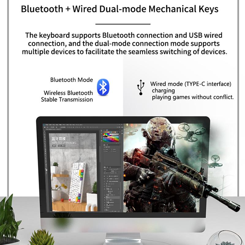 Ajazz K870T Black Bluetooth Wireless Keyboard 87 Key Black Blue Red Brown Switch RGB Backlit Game Anti-ghosting for PC Laptop