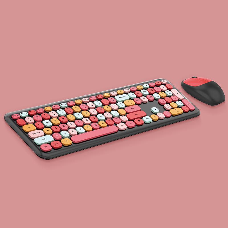 Small Fresh Macaron Color Wireless Keyboard and Mouse Set Girls Lovely Chocolate Silent Infinite Color Keyboard