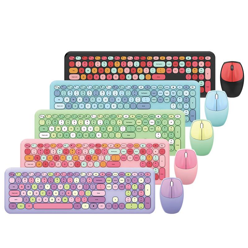 Bzfuture Small Fresh Macaron Color Wireless Keyboard and Mouse Set Girls Lovely Chocolate Silent Infinite Color Keyboard
