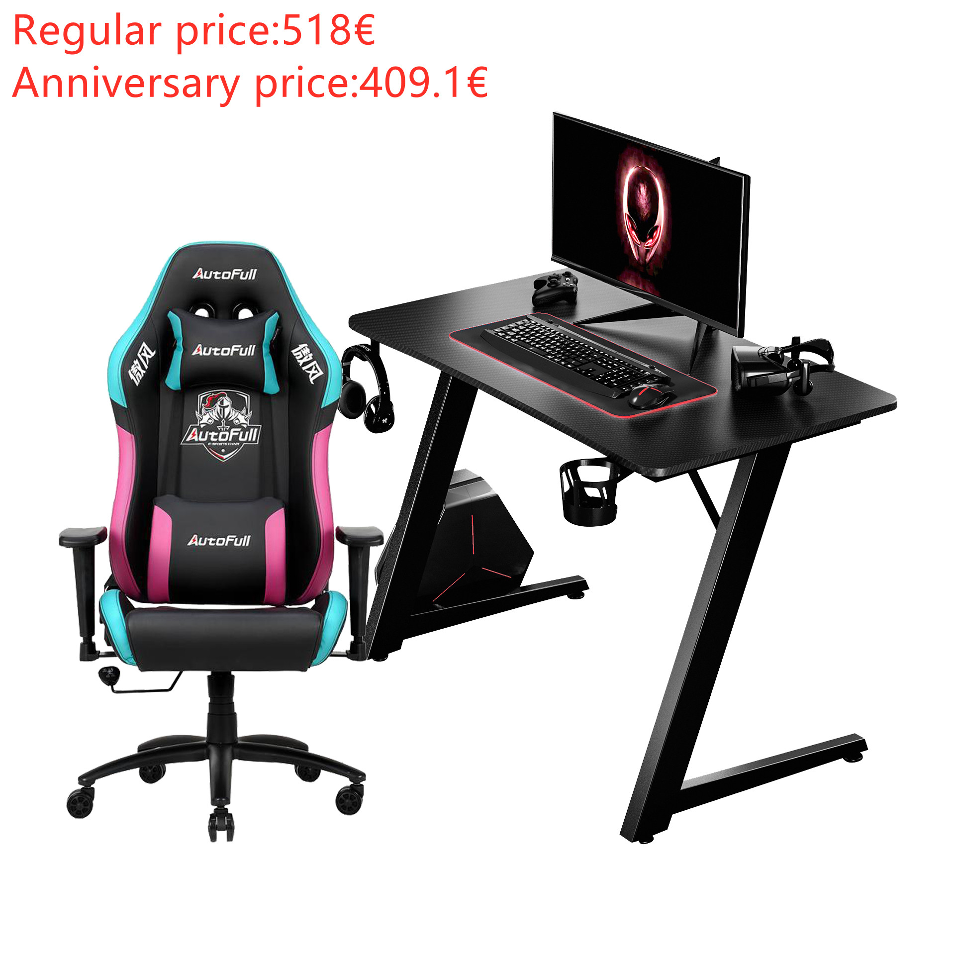 Bzfuture.com, Autofull AF092+AFDJZ004BL Gaming Chair and Desk Combo Autofull AF092+AFDJZ004BL Gaming Chair and Desk Combo