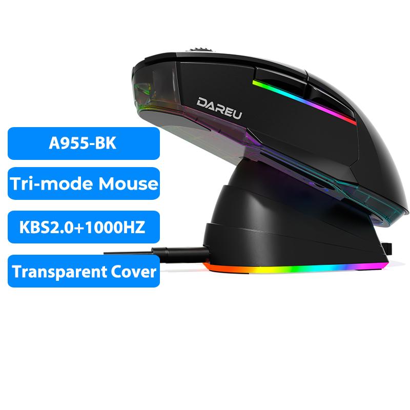 DAREU A955 Gamer Mouse 12000DPI RGB Tri-mode Wireless Bluetooth Mice with Charging Dock AIM-WL sensor