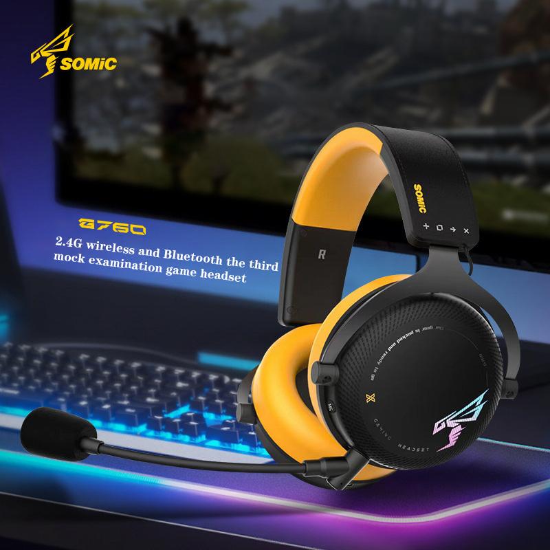 SOMIC G760 2.4G Wireless And Bluetooth Integrated Game Headphones Removable Mic Dual Sound Effect Mode Stereo RGB Light Headset