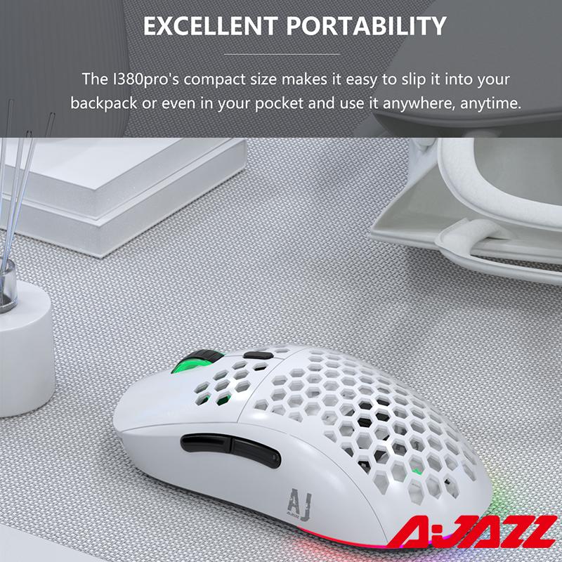 AJAZZ I380Pro Wirless Gaming Mouse 10000DPI PMW3325 Sensor Dual Mode Mouse Rechargeable Honeycomb Portable USB Mice for Laptop