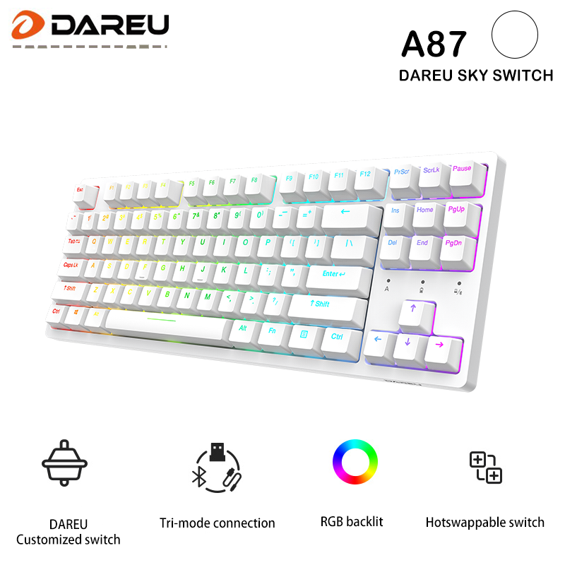 Bzfuture.com, Dareu A87 Tri-mode Connection 100% Hotswap RGB LED Backlit Mechanical Gaming Keyboard With Customized Violet Gold or Sky Switch Dareu A87 Tri-mode Connection 100% Hotswap RGB LED Backlit Mechanical Gaming Keyboard With Customized Violet Gold or Sky Switch