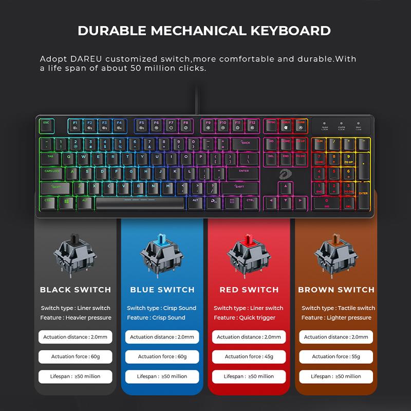 Dareu EK1280S Wired 104key RGB Blacklit Mechinical Gaming Keyboard
