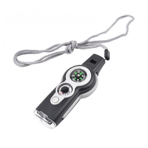 Official 7in1 Emergency Survival Hiking Safety Whistle & Magnifier Flashlight Compass