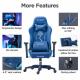 AutoFull Gaming Chair Blue PU Leather Racing Style Computer Chair, Lumbar Support E-Sports Swivel Chair, AF078NPU Indigo