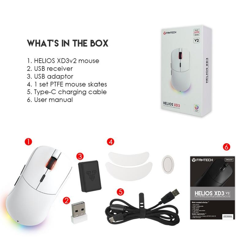 FANTECH HELIOS XD3V2 Mouse Gaming Berkabel dan Nirkabel 16000DPI PIXART 3370 dan Kailh 8.0 Juta 83G Ringan untuk Mouse Gamer