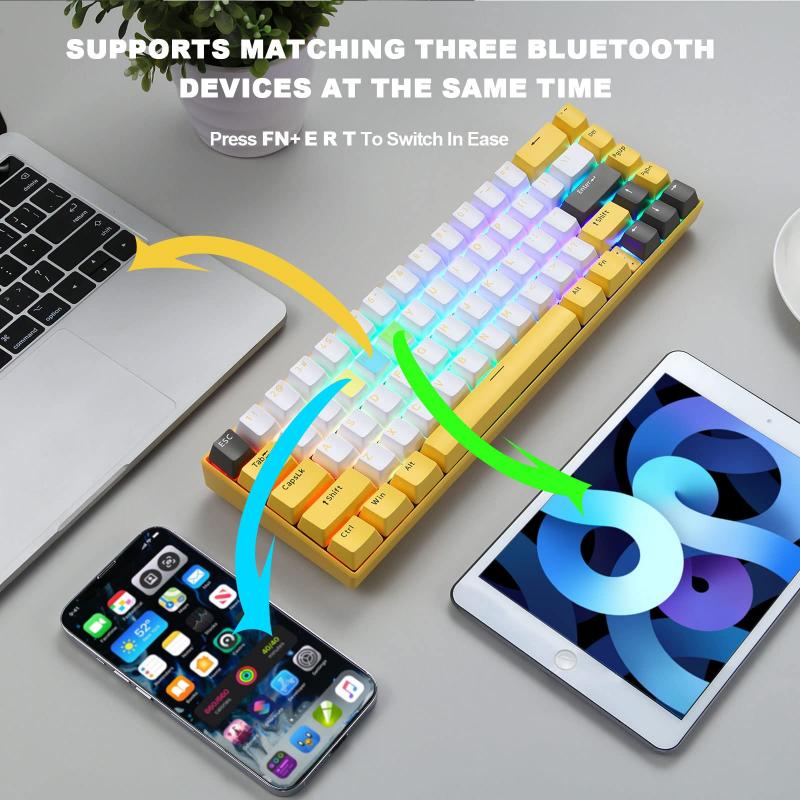 Motospeed BK67 Bluetooth 5.0 Wired Mechanical Keyboard with Red Switch/LED Backlit/Rechargeable Battery/Type-C,67 Keys Compact Gaming Keyboard Compatible with Mac Windows