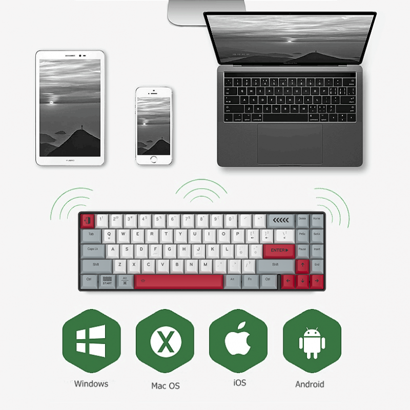 Dareu EK871 BT & Wired Dual Mode 71 Key kailh Switch Mechanical Gaming Keyboard for PC,Notebook,Tablet,Phone PBT Keycap Type-C