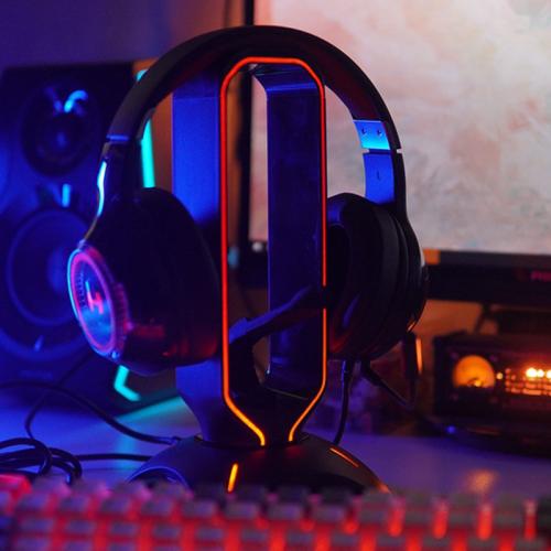 Official Bzfuture RGB Gaming Headphone Stand Computer Headset Stand Holder Desktop Display Luminous with 2 USB Ports for Gamers Gaming Earphone