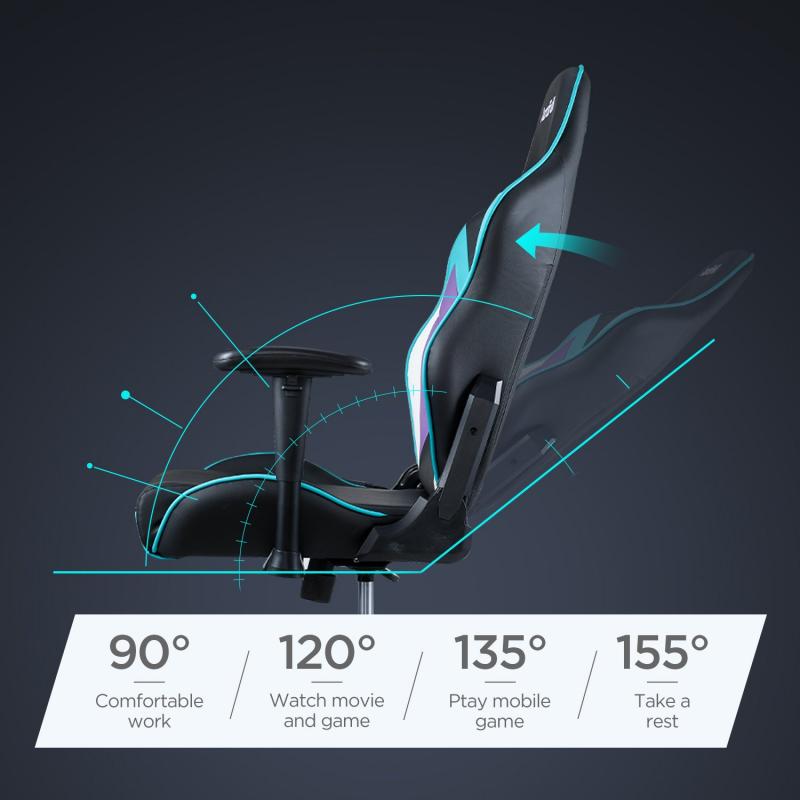 AutoFull Gaming Chair Cyan PU Leather Racing Style Computer Chair, Lumbar Support E-Sports Swivel Chair, AF076JPU