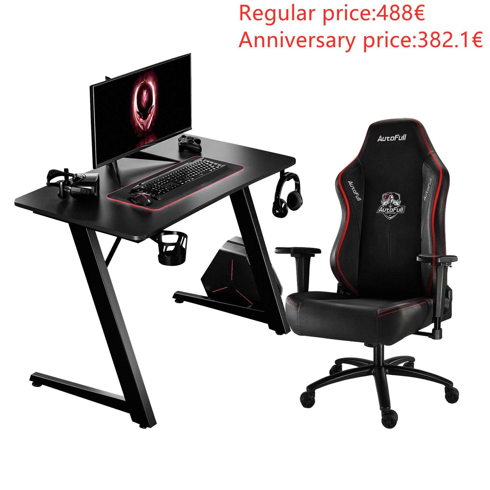 Bzfuture.com, Autofull AF068DPU+AFDJZ004BL Gaming Chair and Desk Combo Autofull AF068DPU+AFDJZ004BL Gaming Chair and Desk Combo