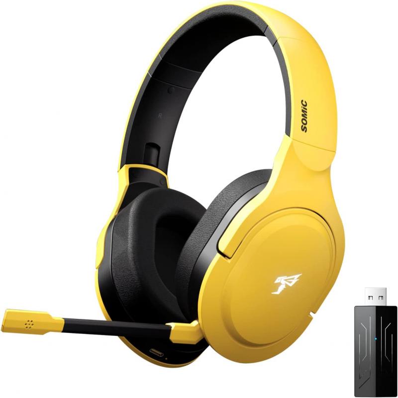 SOMIC G710 Wireless Gaming Headset, 2.4Ghz Gamer Headsets with Detachable Microphone Bluetooth Headphones