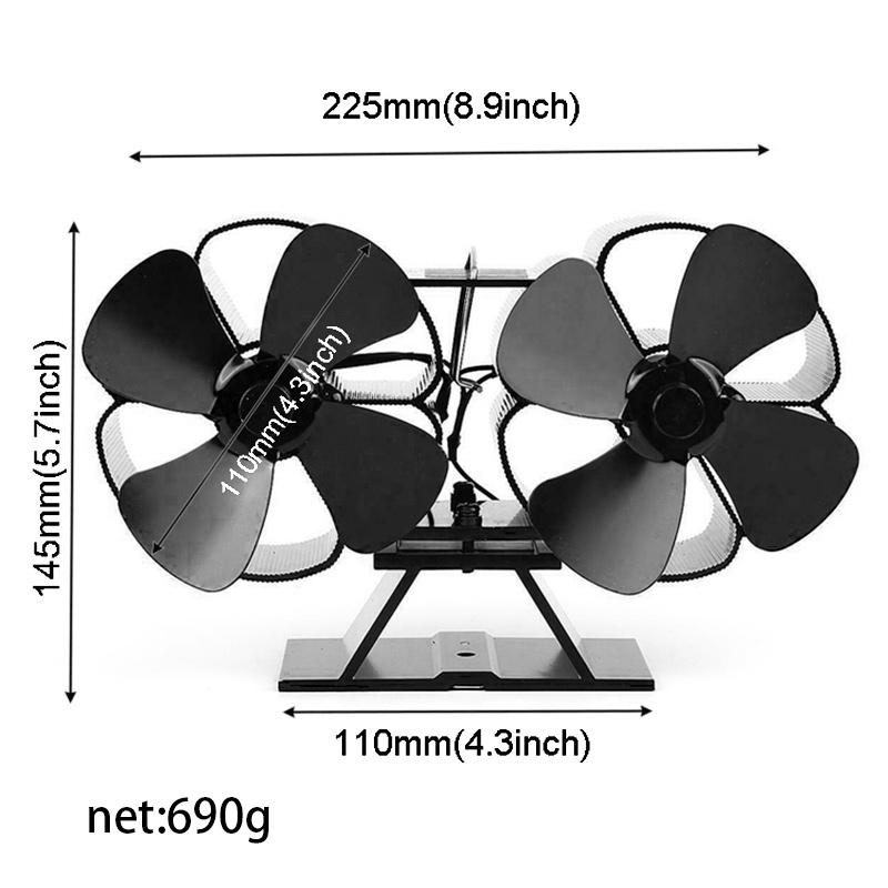 Bzfuture Fireplace Fan Black Stove Fan Quiet Denoise House Double Head 8-blade
