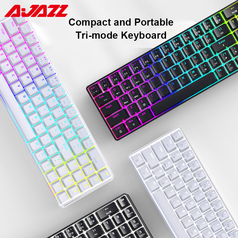 Official AJAZZ AK692 RGB Hot Swap Wireless Mechanica Keyboard Gaming 69 Key Tri-mode USB Portable Bluetooth Keyboard for PC Laptop Tablet