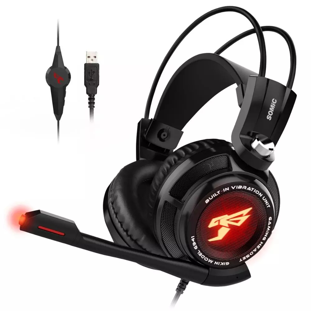 Official Somic G941 Gaming Headset 7.1 Sound Vibration Headset USB Plug With Microphone Stereo Bass Noise Cancelling Headphones LED Light