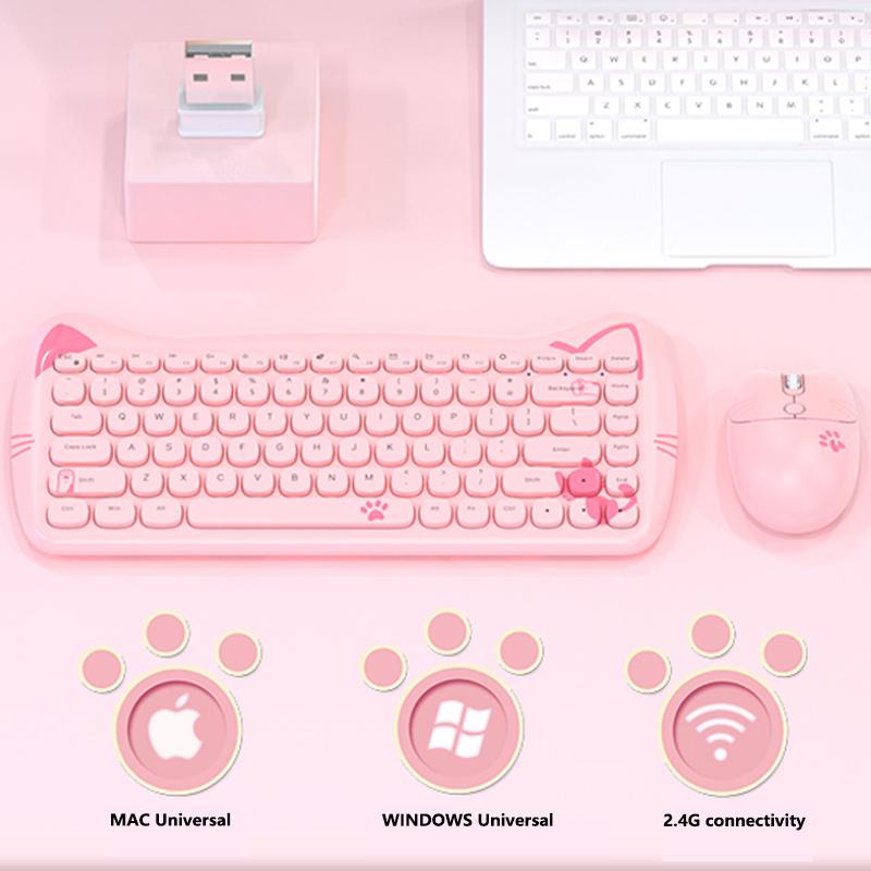 AJAZZ A3060 Portable Wireless Keyboard and Mouse 2.4G USB Computer Keyboard Girls Cute Keyboard Set for Tablet Keyboard Children