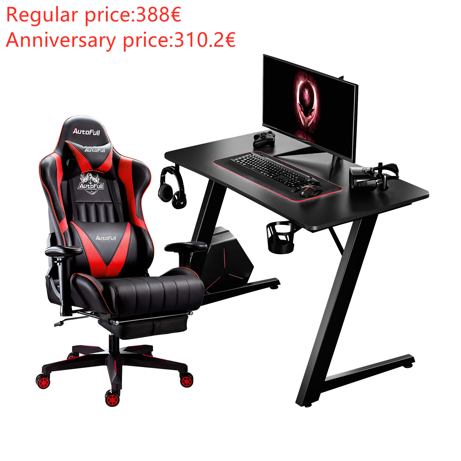 Bzfuture.com, Autofull AF070DPUJ/BPUJ+AFDJZ004BL Gaming Chair and Desk Combo Autofull AF070DPUJ/BPUJ+AFDJZ004BL Gaming Chair and Desk Combo