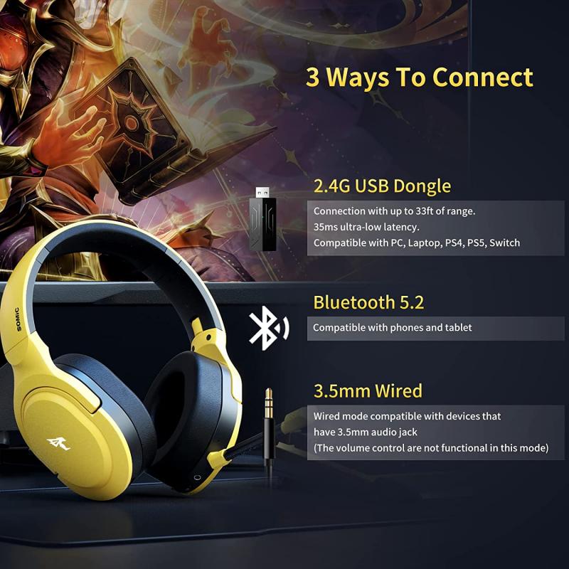 SOMIC G710 Wireless Gaming Headset, 2.4Ghz Gamer Headsets with Detachable Microphone Bluetooth Headphones