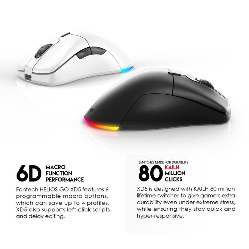 FANTECH HELIOS GO XD5 Mouse Berkabel dan Nirkabel Pixart 3370 RGB Mouse Gaming Dapat Disesuaikan LOD Hanya 72G dan 40 Jam Mouse Nirkabel