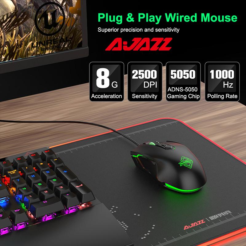 Ajazz AJ52 USB Wired Gaming Mouse RGB Backlight 2500 DPI Programmable Computer Mouse for Ergonomic Laptop PC Gaming Accesories