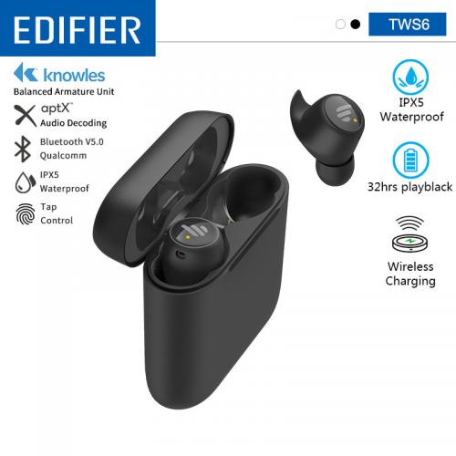 EDIFIER TWS6 TWS Wireless Earbuds BluetoothV5.0 32hrs Play Time Support Aptx Touch control IPX5 Waterproof Wireless Charging