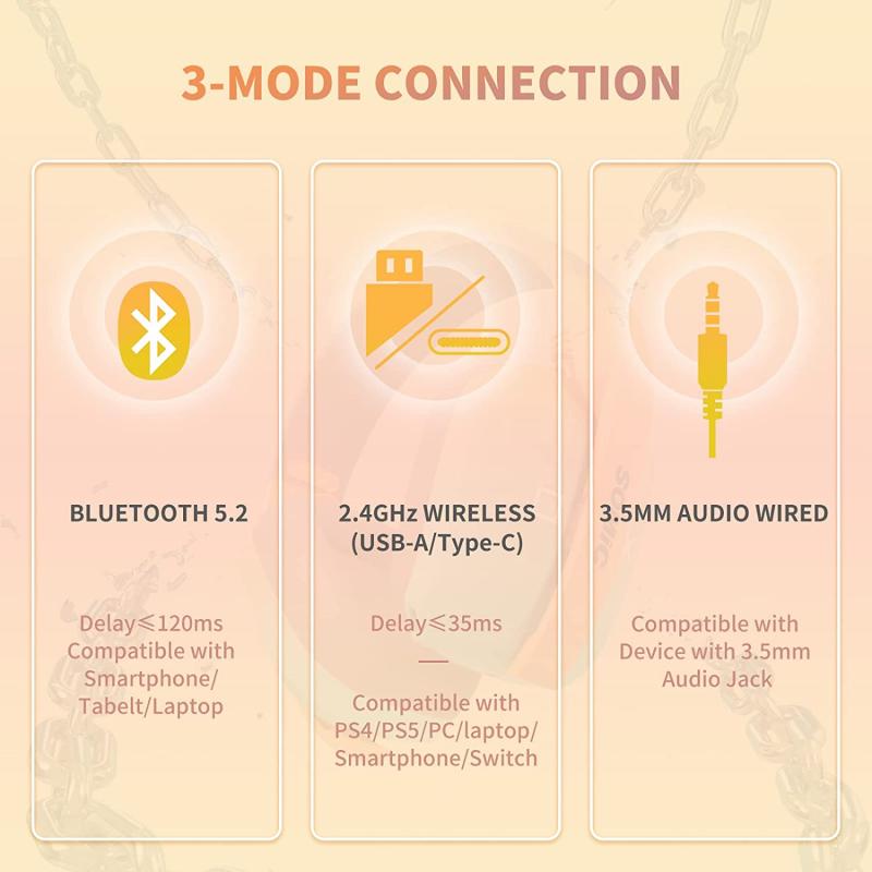 SOMIC G810 Wireless Bluetooth Headphone With 3 Modes Connection,35ms ultra-low latency,Cool Light Wireless Gaming Headset