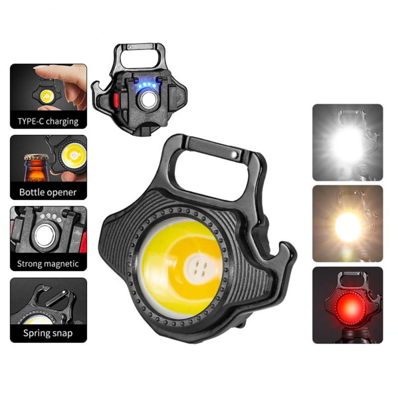 Mini COB LED Flashlight Keychain Lights Screwdriver Emergency Wrench Hammer Portable Key Ring Work Light Torch Outdoor Camping