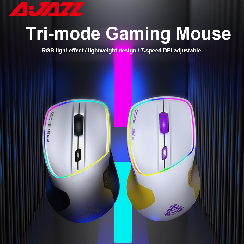 AJAZZ F22 Wireless Gaming Mouse Tri-mode Bluetooth Mouse Optical Sensors PAW3370 RGB 7 DPI Adjust Button for Laptop Accessories