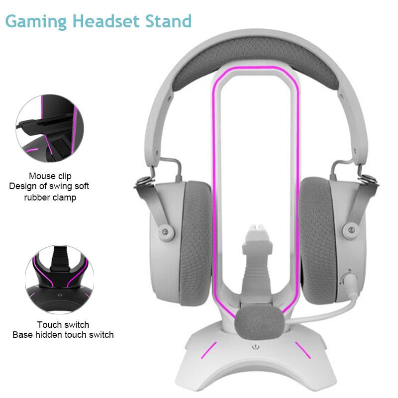 Bzfuture RGB Gaming Headphone Stand Computer Headset Stand Holder Desktop Display Luminous with 2 USB Ports for Gamers Gaming Earphone