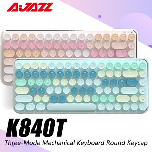 AJAZZ K840T Bluetooth Wireless Gaming Mechanical Keyboard 84 Keys Round Keycap 2.4G Portable Keyboards for Mac Ipad Laptop PC