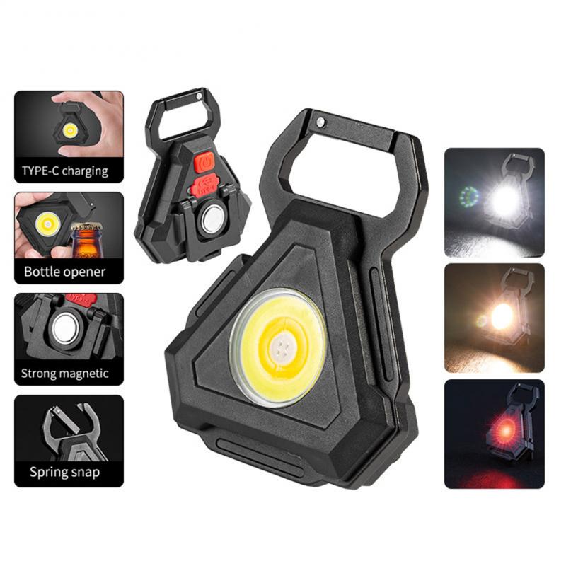 Mini COB LED Flashlight Keychain Lights Screwdriver Emergency Wrench Hammer Portable Key Ring Work Light Torch Outdoor Camping