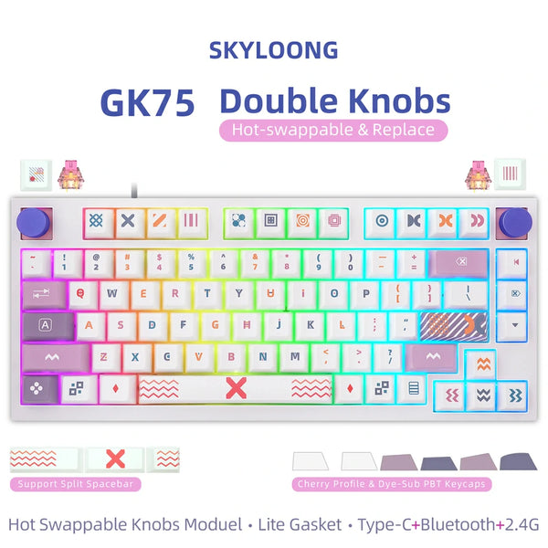 SKYLOONG GK75 Dual Knobs Mechanical Keyboard Memphis USB Bluetooth 2.4G RGB