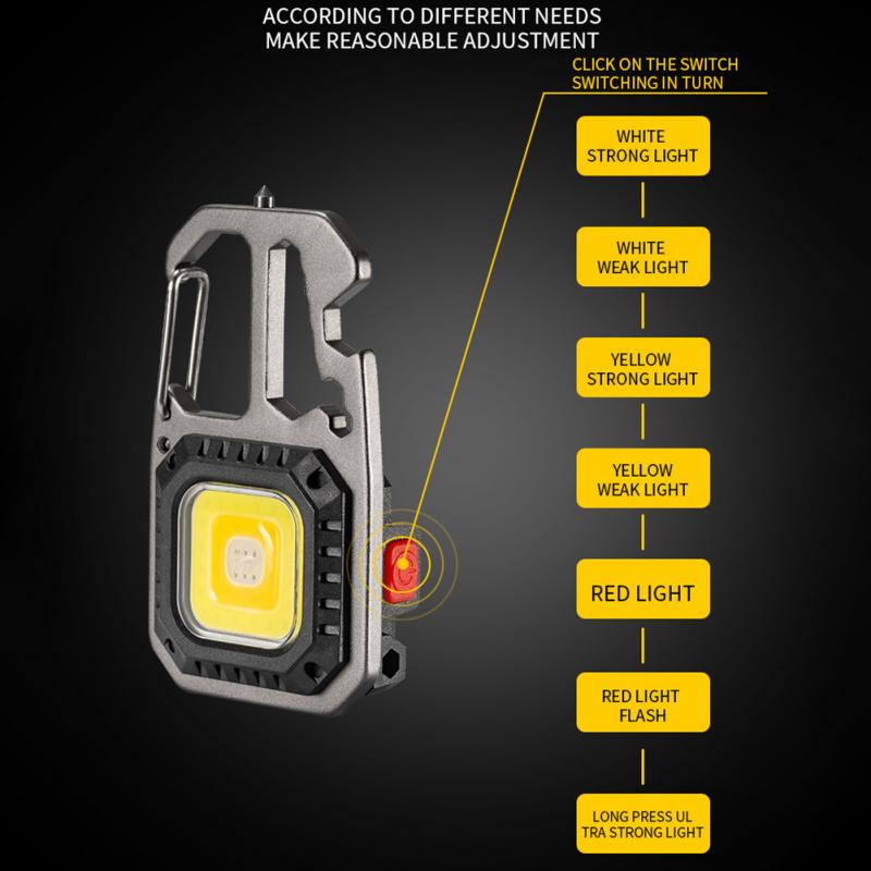 Mini COB LED Flashlight Keychain Lights Screwdriver Emergency Wrench Hammer Portable Key Ring Work Light Torch Outdoor Camping