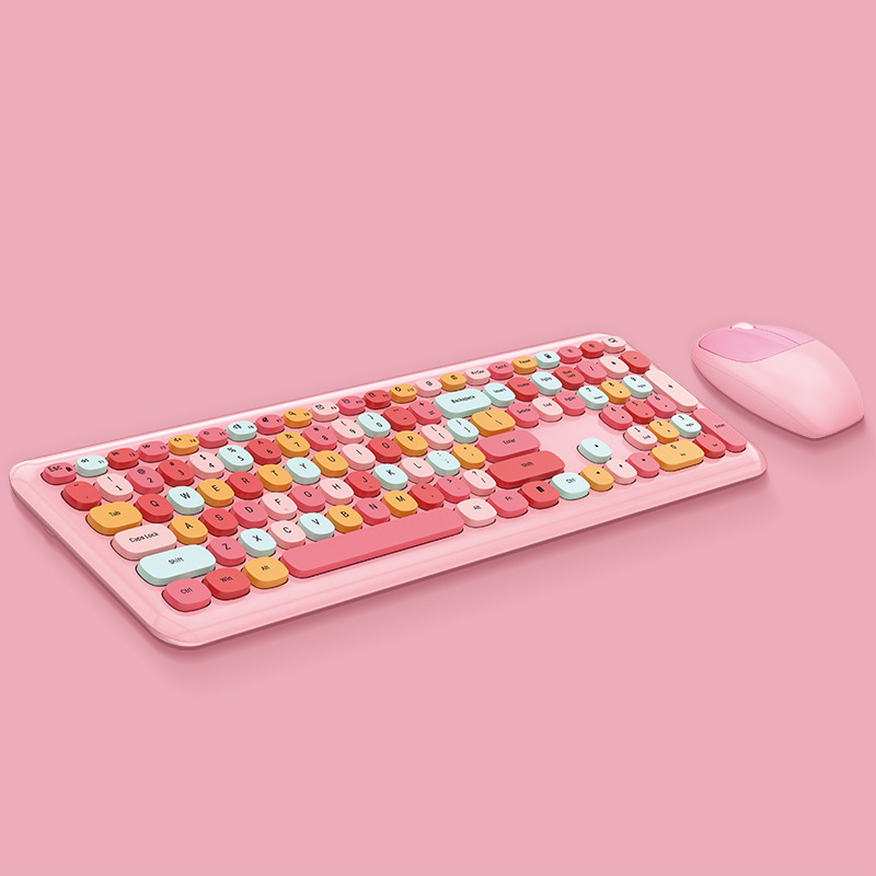 Official Small Fresh Macaron Color Wireless Keyboard and Mouse Set Girls Lovely Chocolate Silent Infinite Color Keyboard