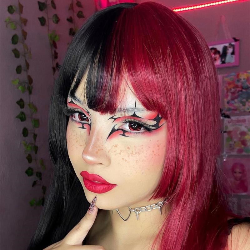 Official Lolita Harajuku Black Red Air Bangs Wig Wg1078