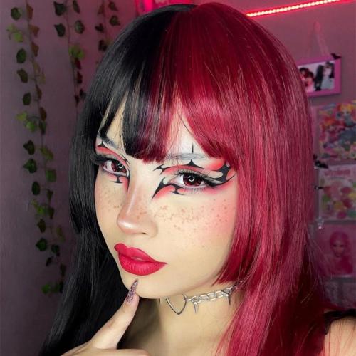 Official Lolita Harajuku Black Red Air Bangs Wig Wg1078