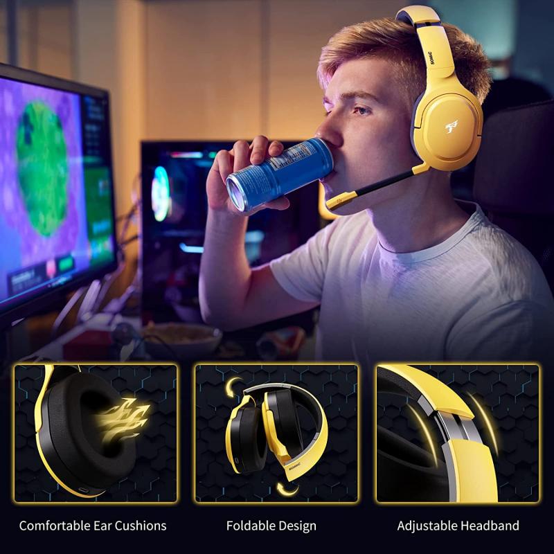 SOMIC G710 Wireless Gaming Headset, 2.4Ghz Gamer Headsets with Detachable Microphone Bluetooth Headphones