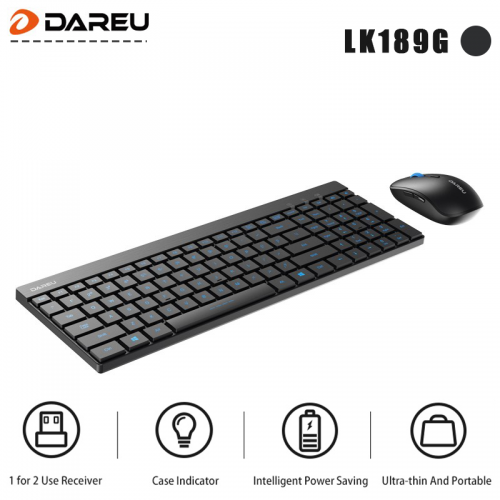 DAREU LK189G 2.4G Wireless NANO Receiver Ultra Thin Portable Keyboard Mouse Combo For Office
