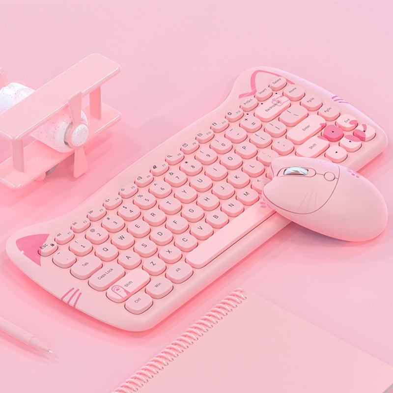 AJAZZ A3060 Portable Wireless Keyboard and Mouse 2.4G USB Computer Keyboard Girls Cute Keyboard Set for Tablet Keyboard Children