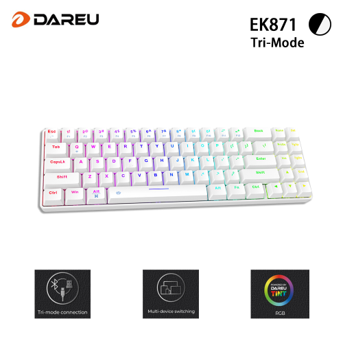 Official Dareu EK871 Tri-mode Connection 100% Hotswap 71 Key Mechanical Gaming Keyboard for PC,Notebook,Tablet,Phone PBT Keycap Type-C