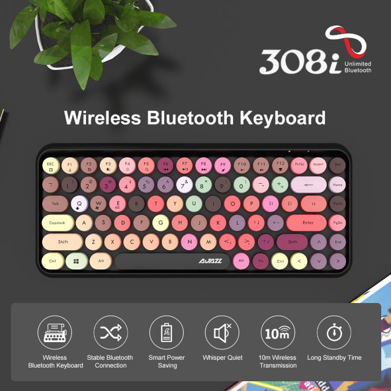 Ajazz 308i Wireless Keyboard 84Keys Typewriter Retro Round Keycap Bluetooth Keyboard