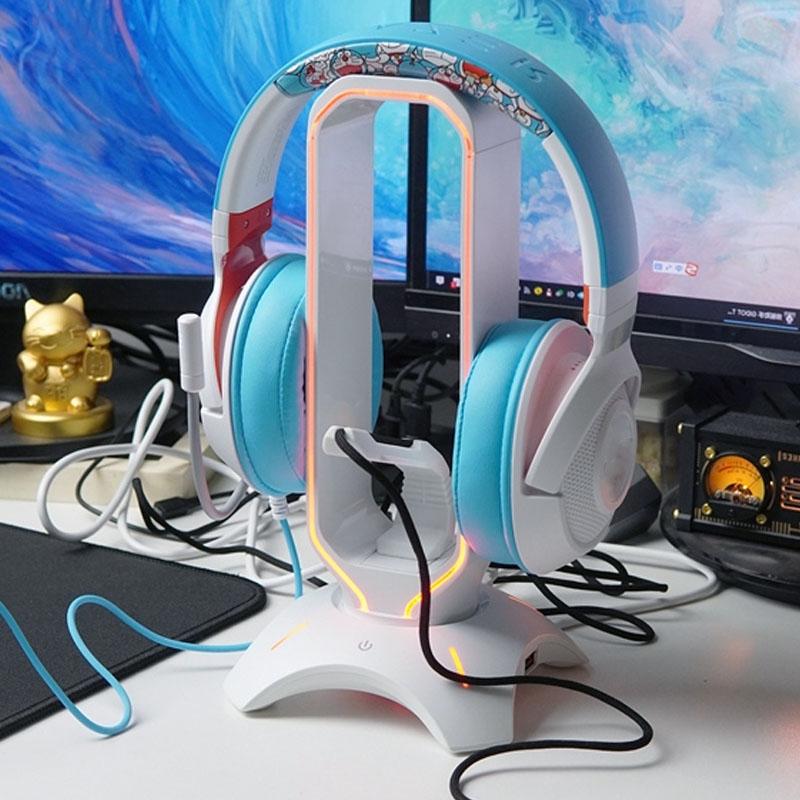 Bzfuture RGB Gaming Headphone Stand Computer Headset Stand Holder Desktop Display Luminous with 2 USB Ports for Gamers Gaming Earphone