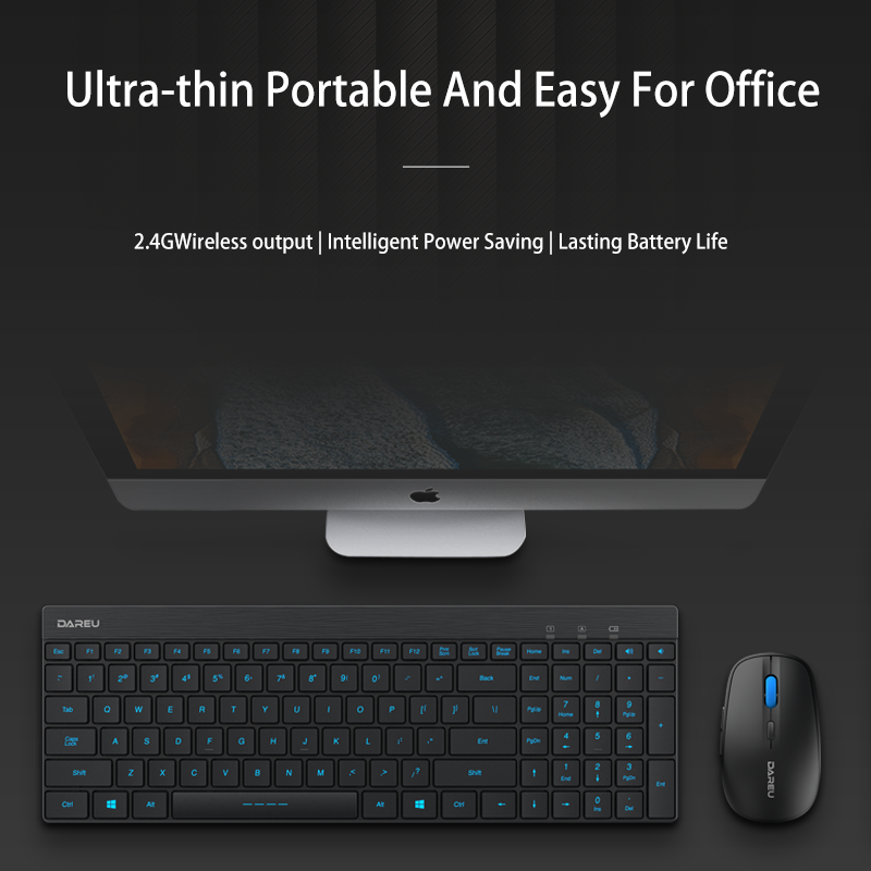 DAREU LK189G 2.4G Wireless NANO Receiver Ultra Thin Portable Keyboard Mouse Combo For Office